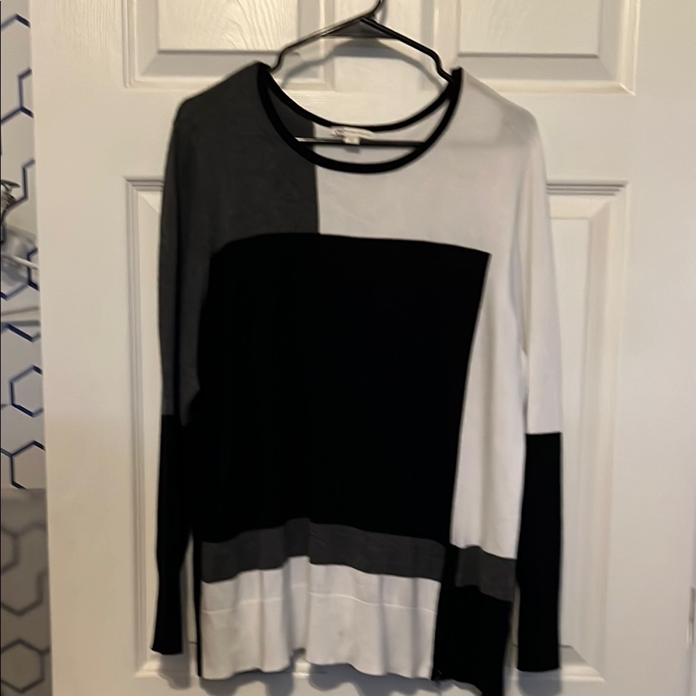 Cato Color Block Sweater - Black, White, and Gray 14/16